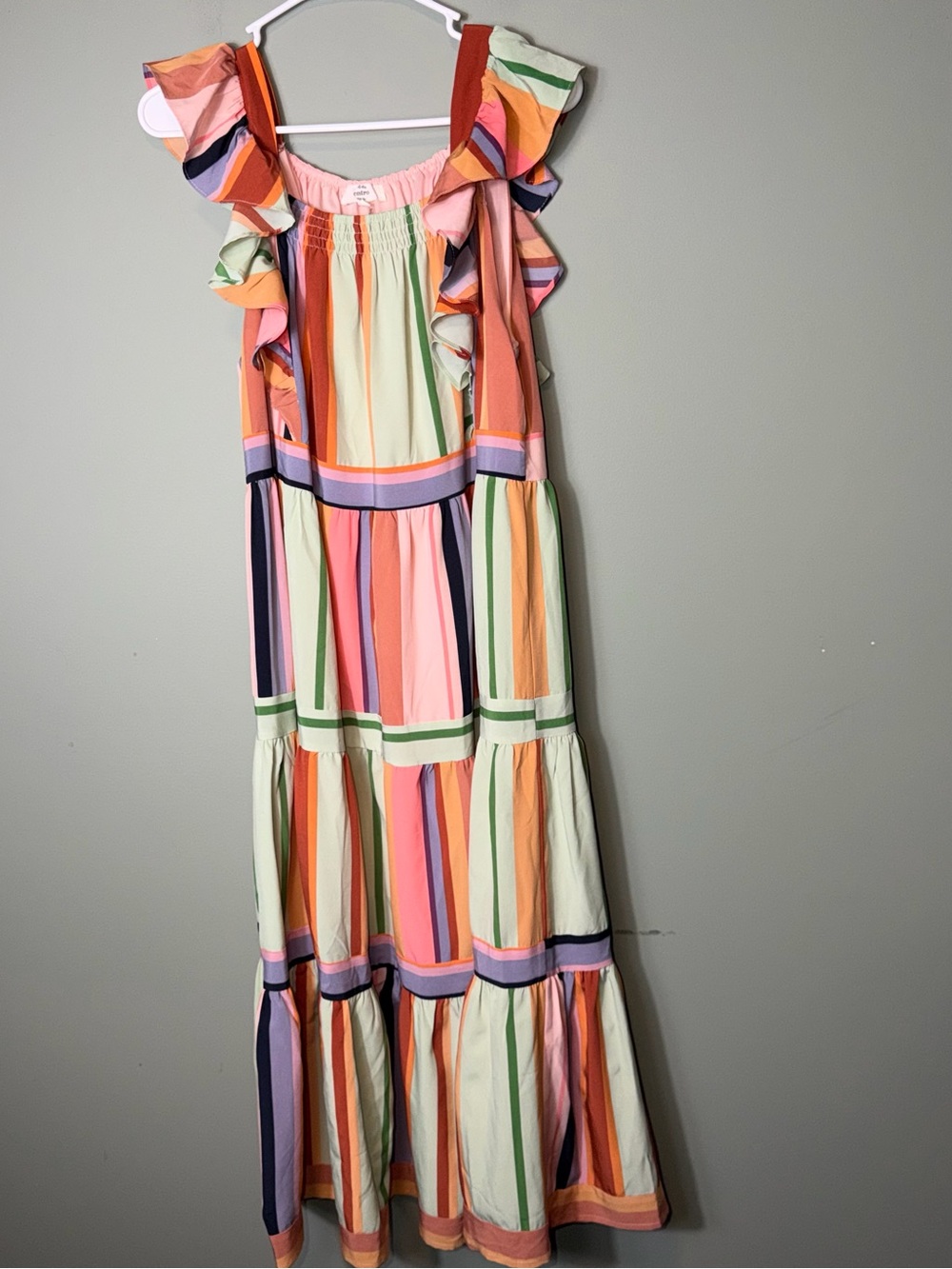 entro Women’s Pastel Multi-Stripe Ruffle Maxi Dress Medium